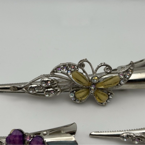 Lot of 7 Silver Tone Alligator Clips Floral Butterfly and Rhinestones Classic - Picture 8 of 14